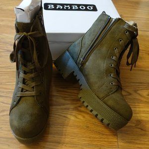 Faux Suede Platform Lace Up Combat Boot 